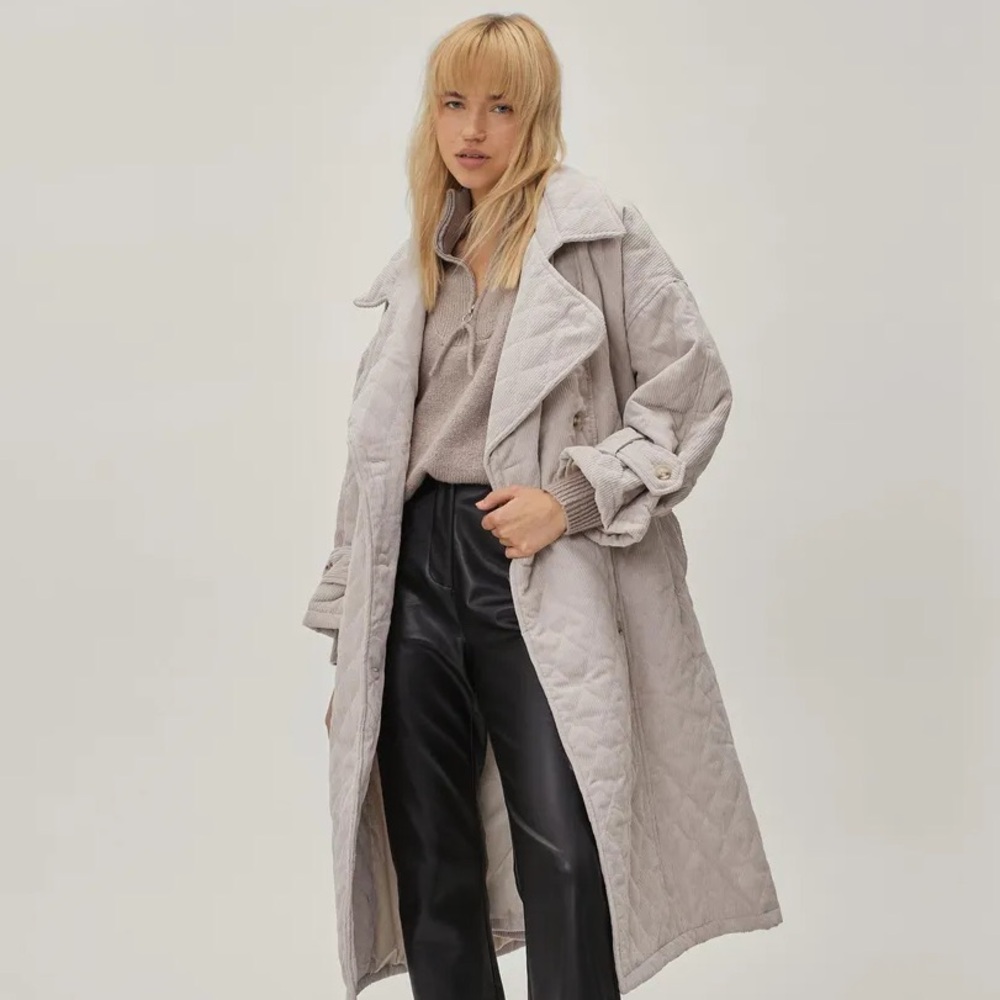 Nasty Gal Quilted Cord Oversized Belted Coat